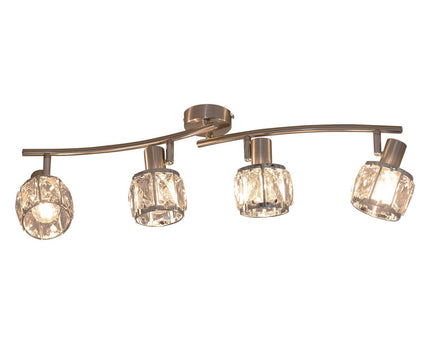 4-geleide plek "Josefa" met E14-versie Filament, metalen plafondlamp en glas in roestvrijstalen look, met E14-versie Filamentlampen inbegrepen, lamp voor woonkamer, eetkamer, gang of gang 70 x 8 cm