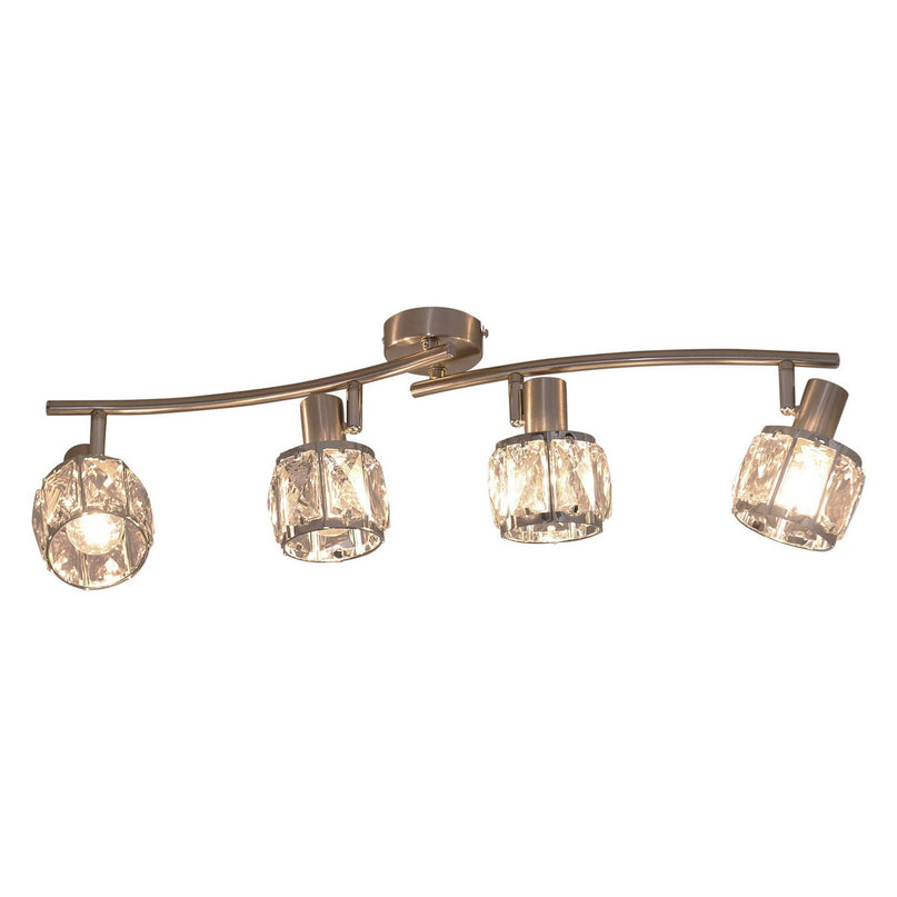 4-geleide plek "Josefa" met E14-versie Filament, metalen plafondlamp en glas in roestvrijstalen look, met E14-versie Filamentlampen inbegrepen, lamp voor woonkamer, eetkamer, gang of gang 70 x 8 cm