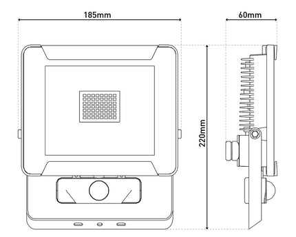 LED Outer Light "Radia" 30W met sensor, gemaakt van metaal en glas in zwart, met geïntegreerde LED