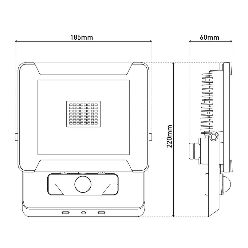 LED Outer Light "Radia" 30W met sensor, gemaakt van metaal en glas in zwart, met geïntegreerde LED