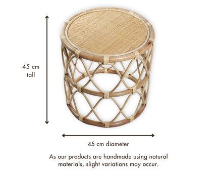 Ronde rotan bijzettafel – kleine boho salontafel – nachtkastje rotan beige – handgemaakte tafel gemaakt van natuurlijk rotan (Ø 45 cm) MUARA