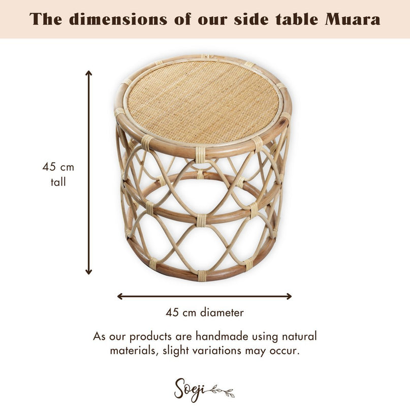 Ronde rotan bijzettafel – kleine boho salontafel – nachtkastje rotan beige – handgemaakte tafel gemaakt van natuurlijk rotan (Ø 45 cm) MUARA