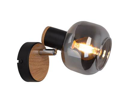 Glazen wandvlek "fumoso", wandlamp gemaakt van zwart en rookglas in zwart en de natuur, met E14 -aansluiting, voor eetkamer, woonkamer, gang of kantoor, lamp voor woonkamer, eetkamer, gang of gang 16 x 14 cm