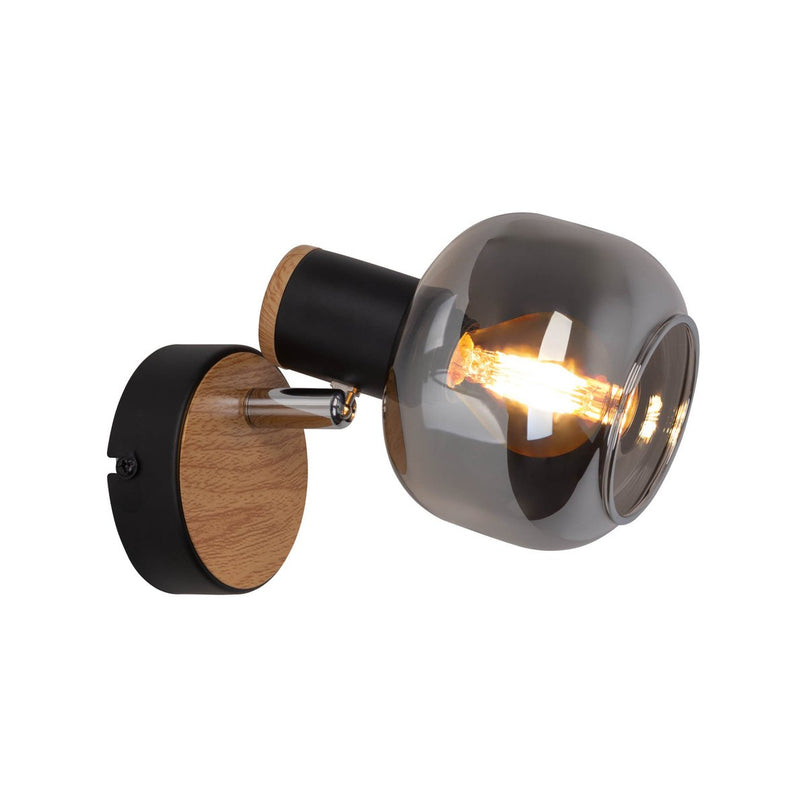 Glazen wandvlek "fumoso", wandlamp gemaakt van zwart en rookglas in zwart en de natuur, met E14 -aansluiting, voor eetkamer, woonkamer, gang of kantoor, lamp voor woonkamer, eetkamer, gang of gang 16 x 14 cm