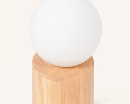 Quin lichtbruine houten lamp met koord - duurzaam rubberwood en matglas
