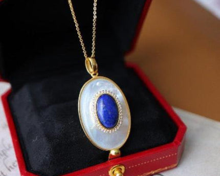 Lapis Lazuli MOP grote ovale hanger ketting