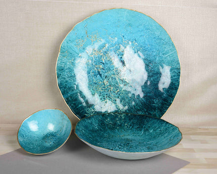 Turquoise gesneden met gouden rand 40 cm