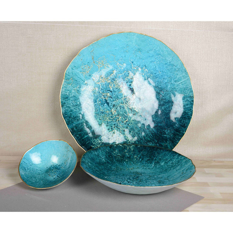 Turquoise gesneden met gouden rand 40 cm