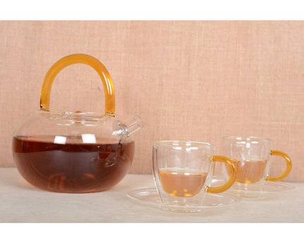 Glazen theepot met gele handvat 800 ml