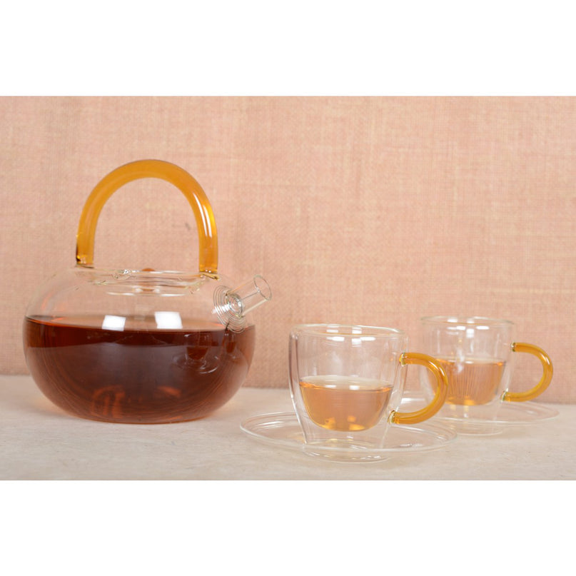 Glazen theepot met gele handvat 800 ml
