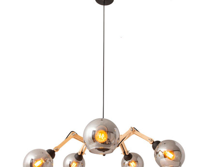 5 glazen hanglamp "soito" hanglamp gemaakt van metaal, glas en rubberen hout, met E14 -aansluiting, voor eetkamer, woonkamer, gang of kantoor, een diameter van 80 cm