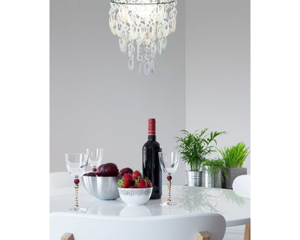 Decoratief hanglamp "Lina" in Chrome en Pearl, moderne kroonluchter gemaakt van metaal en plastic, met E27 -aansluiting, voor eetkamer, woonkamer, gang of kantoor, 50 cm hoog Ø32 cm