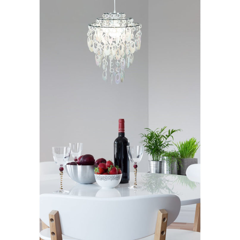 Decoratief hanglamp "Lina" in Chrome en Pearl, moderne kroonluchter gemaakt van metaal en plastic, met E27 -aansluiting, voor eetkamer, woonkamer, gang of kantoor, 50 cm hoog Ø32 cm