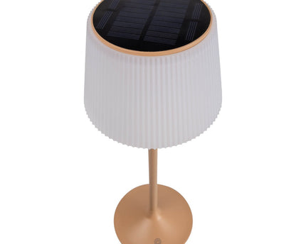 Zonne -batterijlamp "EMMI" 38 cm hoog, paraplu Ø 13 cm, metaal in amandel en wit plastic, voor de buitenruimte, dimable CCT.
