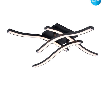 LED -plafondlamp "Onda" S: 45 cm, plafondlamp gemaakt van metaal en plastic in zwart "LED -vaste, verlichting voor woonkamer, eetkamer of kantoor 45 x 45 cm