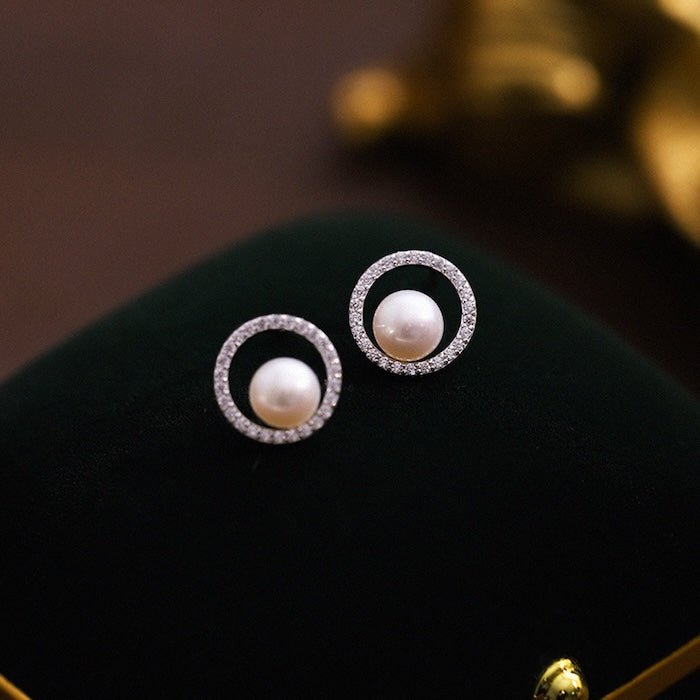 Sprankelende cirkel parel sieraden set-ketting en oorbellen