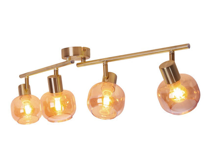 4er spot/plafondlamp "libby", klassieke plafondlamp gemaakt van messing gekleurd metaal en getinte glas in barnsteen, met E14-aansluiting, voor eetkamer, woonkamer, gang of kantoor, 80 cm lang