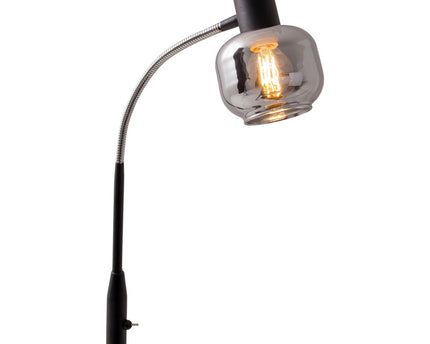 Glas-stand-lamp "Fumoso", vloerlamp gemaakt van metaal en glas in zwart, met E14-aansluiting, voor eetkamer, woonkamer, hal of kantoor, vloerlamp binnen, 150 cm hoog.