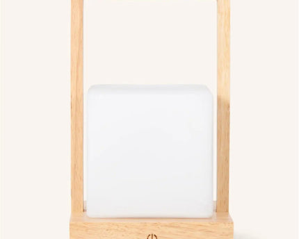 Noah lichtbruine houten oplaadbare tafellamp met glas en houten handgreep