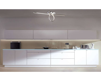 LED -plafondlamp "Loop" 75 cm lang, gemaakt van chroom -gekleurd metaal en plastic