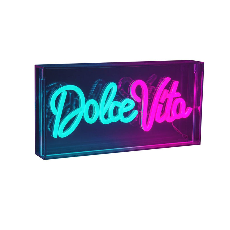 LED-lettertype licht "Dolce Vita" decoratie voor binnen 30 x 15 cm, in blauw en magenta-rood