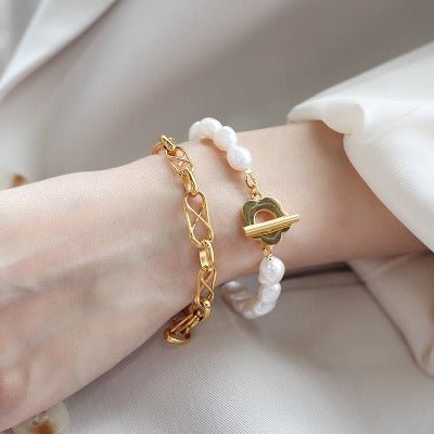 Zoetwaterparel kralen armband - bloemgesp