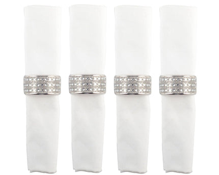 Set van 4 rondes van zilveren handdoeken met kleine diamanten