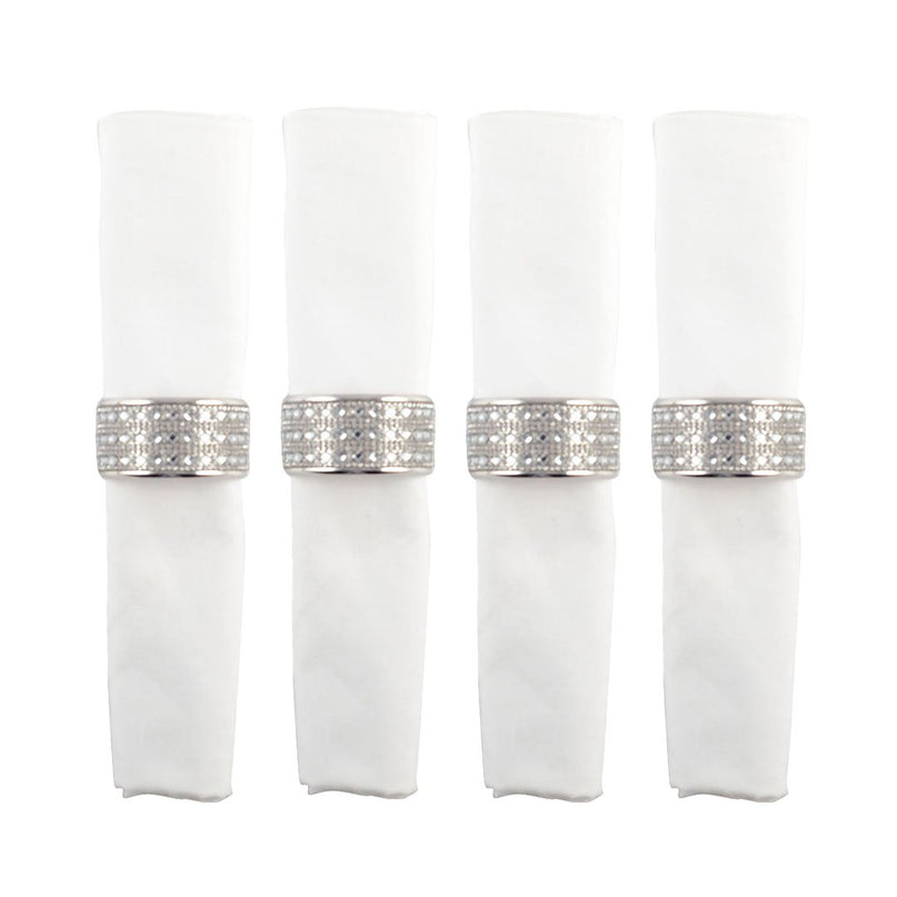 Set van 4 rondes van zilveren handdoeken met kleine diamanten