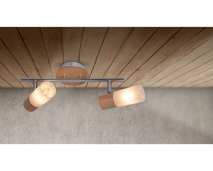 2 Wandplafondspot "Todtnau", metaal, hout en plastic, E14, 39 cm lang