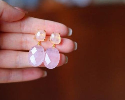 Romantische rozenkwarts Crystal -oorbellen