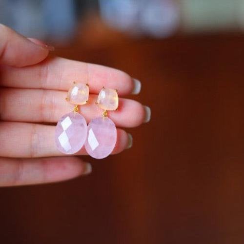 Romantische rozenkwarts Crystal -oorbellen