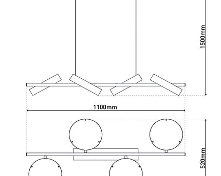 Led hanger lamp "Tessa" amandel, 150 cm hoog, 110 cm lang, gemaakt van metaal in matte amandel (Pantone 481 C) en zwart -wit plastic