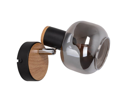 Glazen wandvlek "fumoso", wandlamp gemaakt van zwart en rookglas in zwart en de natuur, met E14 -aansluiting, voor eetkamer, woonkamer, gang of kantoor, lamp voor woonkamer, eetkamer, gang of gang 16 x 14 cm