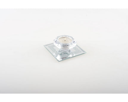 9x9cm Crystal Candle on Silver Mirror Square Support