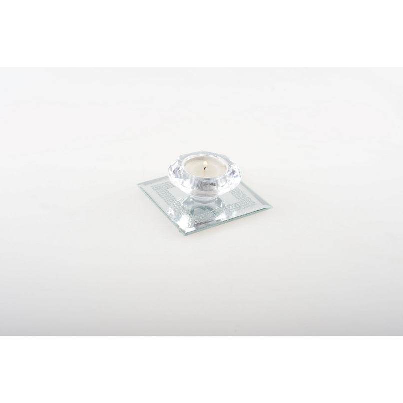 9x9cm Crystal Candle on Silver Mirror Square Support