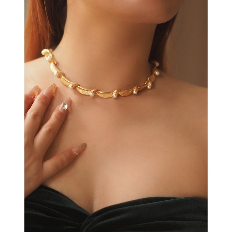 Vintage geïnspireerde parel lint ketting