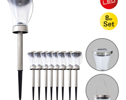 8 Set LED-decoratie Solar Light, voor buiten, gemaakt van metaal en plastic in stalen blanke, geïntegreerde LED