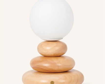 Isabella Houten & Glazen Oplaadbare Lamp - Snoerloos & Dimbaar