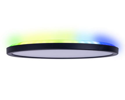 Het LED-plafondlicht "Carlo" met RGB-backlight, Ø van 54 cm, klassiekmoderne plafondlicht gemaakt van zwart/wit plastic met veel functies, b.v.