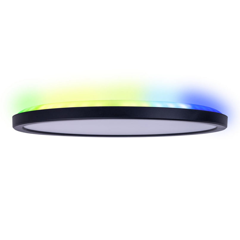 Het LED-plafondlicht "Carlo" met RGB-backlight, Ø van 54 cm, klassiekmoderne plafondlicht gemaakt van zwart/wit plastic met veel functies, b.v.