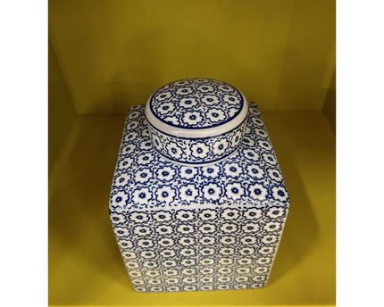 Blauw-witte porseleinen bloemenvaas (vierkante stijl)