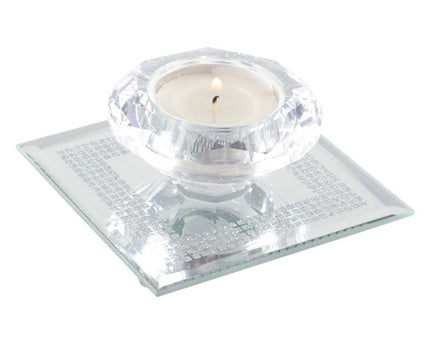 9x9cm Crystal Candle on Silver Mirror Square Support