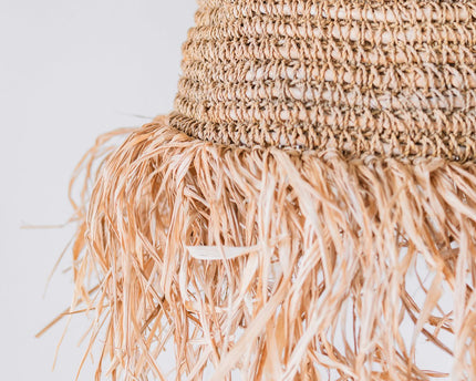 Raffia Boho Lampenkap – Hanglamp – Hanglamp – Handgeweven Plafondlamp met Lange Franjes (3 maten Ø 30/40/50 cm) KALIMA