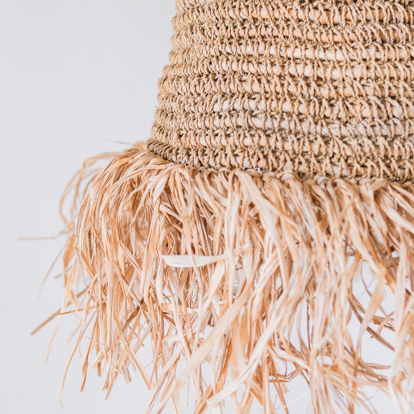 Raffia Boho Lampenkap – Hanglamp – Hanglamp – Handgeweven Plafondlamp met Lange Franjes (3 maten Ø 30/40/50 cm) KALIMA