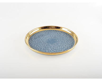 Dessertplaat met gouden rand 2 blauw en 2 crème - veel 4