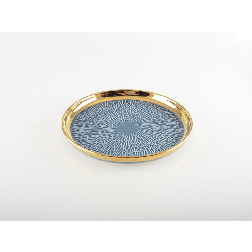 Dessertplaat met gouden rand 2 blauw en 2 crème - veel 4