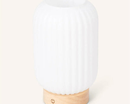Unieke oplaadbare lamp Lilly – matglas en houten voet, dimbaar, 3 lichtmodi