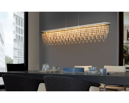 LED hanglamp "diamanten", hanglamp, metaal en kristalglas, chroom, met stevig gebouwd -in LED's, voor eetkamer, woonkamer, gang of kantoor, 120 cm lang