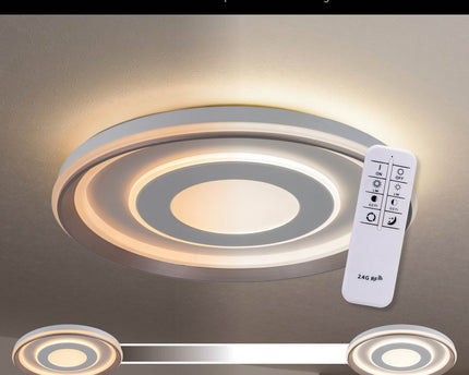 LED-plafondlamp "Doira" Ø 50,5 cm, 7,5 cm hoog, metaal en plastic in zilver en wit, geïntegreerde LED's, 3600 lm licht licht, dimable, CCT-functie 3000-6500 K, nachtlichtfunctie