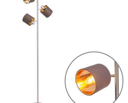 Staande lamp "maron" gemaakt van metalen satine-mat met stof paraplu's in bruin, met E14-aansluiting, voor eetkamer, woonkamer, gang of kantoor, lamp voor woonkamer, eetkamer, hal en kantoor, staande lamp in 153 cm High